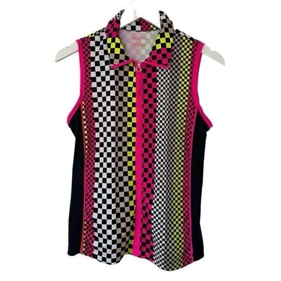 Kinona Golf Keep It Covered Tank Top Athletic Sleeveless Check Neon Retro Small - Picture 1 of 9